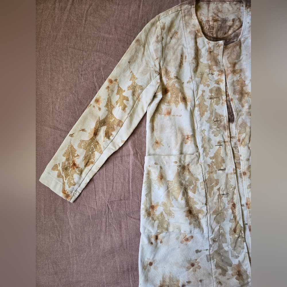 Eco-printed Plat-dyed 100% Cotton Cartigan